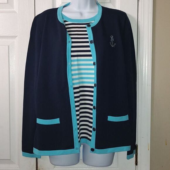 Alfred Dunner Sweaters - Alfred Dunner 2 in 1 nautical anchor  beach sweater cardigan  Sz M